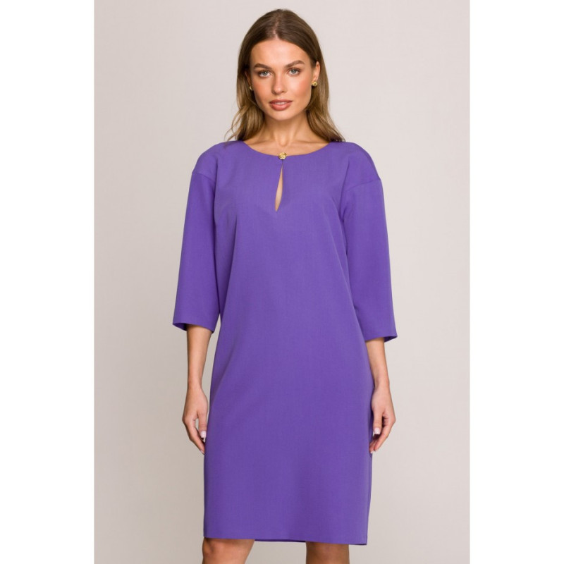 S394 Sukienka o luźnym fasonie z łezką w dekolcie - fioletowa