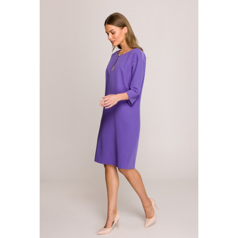 S394 Sukienka o luźnym fasonie z łezką w dekolcie - fioletowa