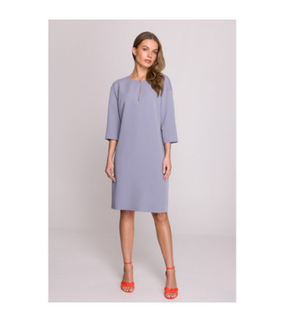 S394 Sukienka o luźnym fasonie z łezką w dekolcie - gołębi