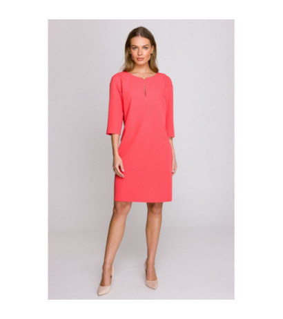 S394 Sukienka o luźnym fasonie z łezką w dekolcie - koralowa