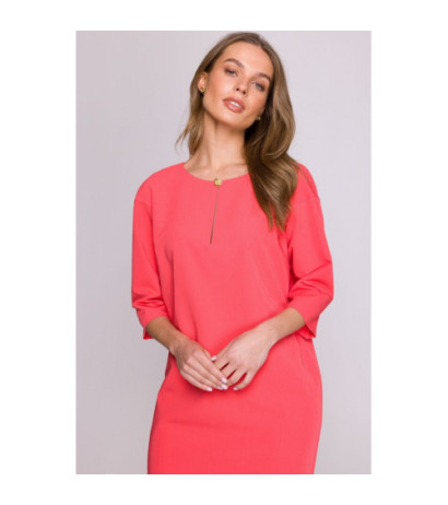 S394 Sukienka o luźnym fasonie z łezką w dekolcie - koralowa