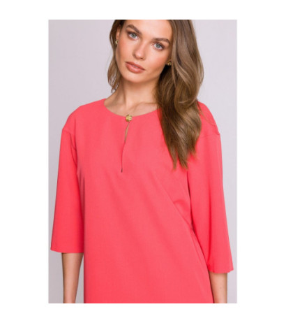 S394 Sukienka o luźnym fasonie z łezką w dekolcie - koralowa