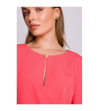 S394 Sukienka o luźnym fasonie z łezką w dekolcie - koralowa