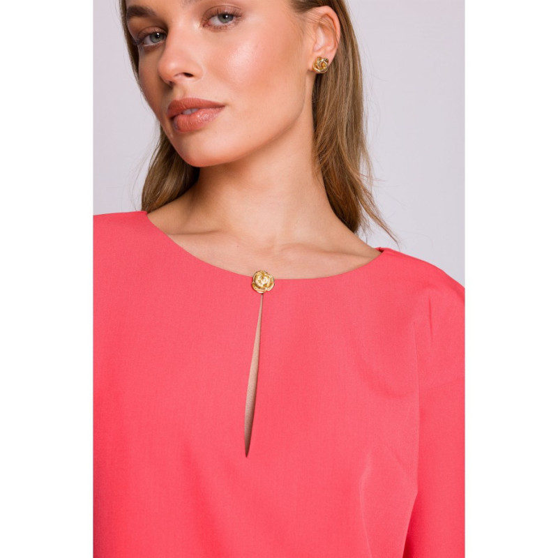 S394 Sukienka o luźnym fasonie z łezką w dekolcie - koralowa