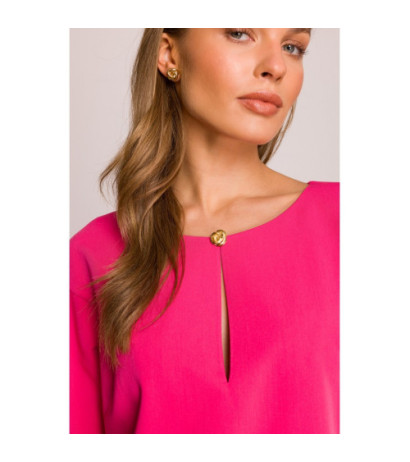 S394 Sukienka o luźnym fasonie z łezką w dekolcie - różowa