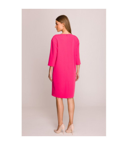 S394 Sukienka o luźnym fasonie z łezką w dekolcie - różowa