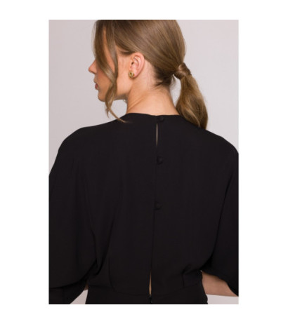 S395 Kombinezon z dekoltem kopertowym - czarny