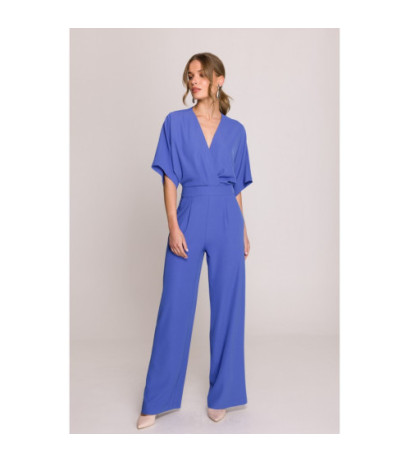 S395 Kombinezon z dekoltem kopertowym - niebieski