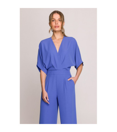 S395 Kombinezon z dekoltem kopertowym - niebieski