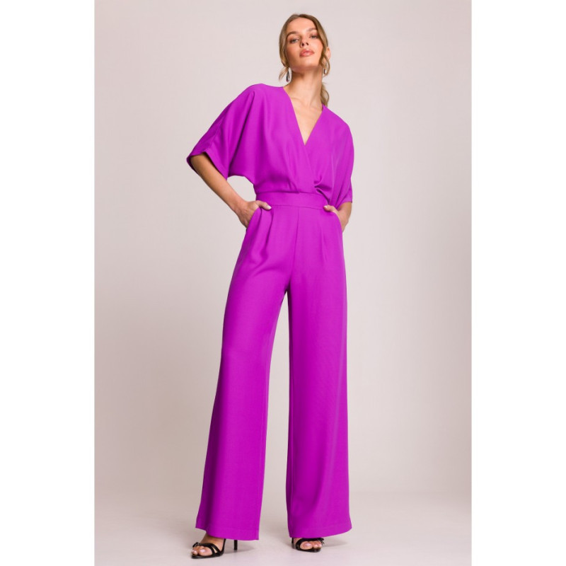 S395 Kombinezon z dekoltem kopertowym - lawendowy