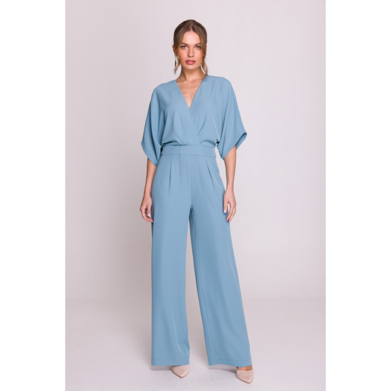 S395 Kombinezon z dekoltem kopertowym - zimny niebieski