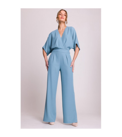 S395 Kombinezon z dekoltem kopertowym - zimny niebieski