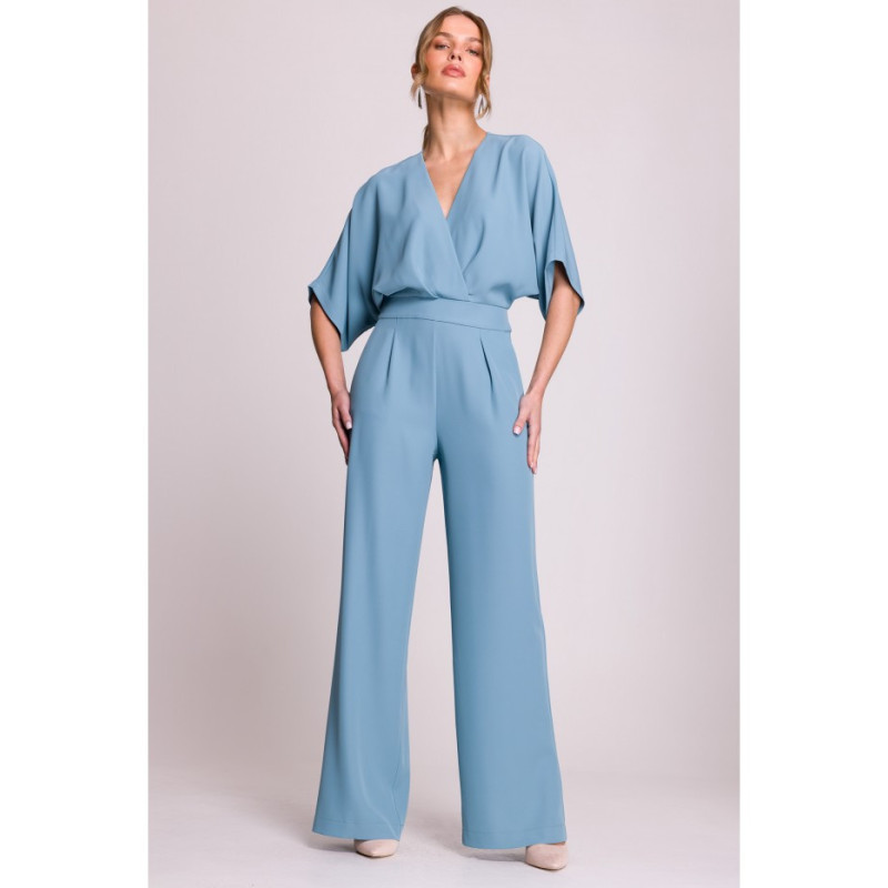 S395 Kombinezon z dekoltem kopertowym - zimny niebieski
