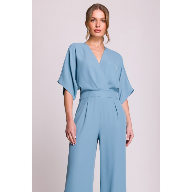 S395 Kombinezon z dekoltem kopertowym - zimny niebieski