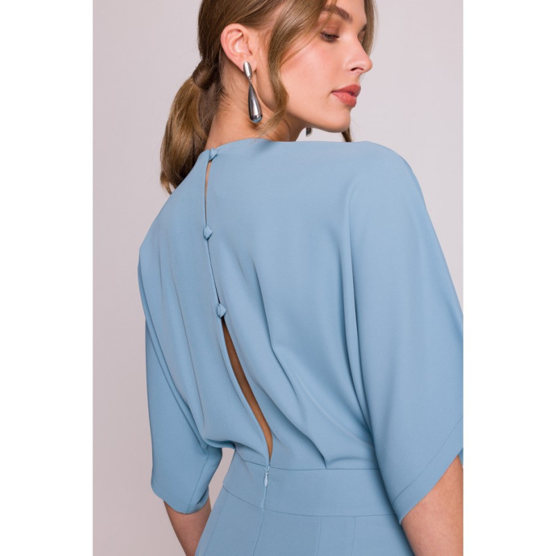 S395 Kombinezon z dekoltem kopertowym - zimny niebieski