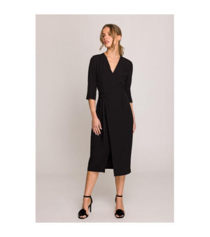 S396 Sukienka z kopertowym motywem - czarna