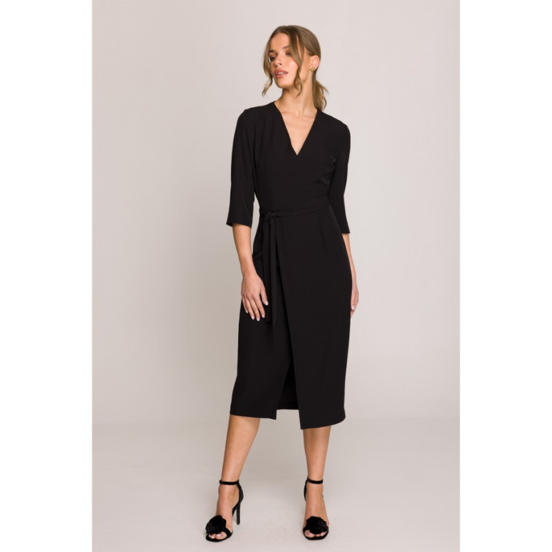 S396 Sukienka z kopertowym motywem - czarna