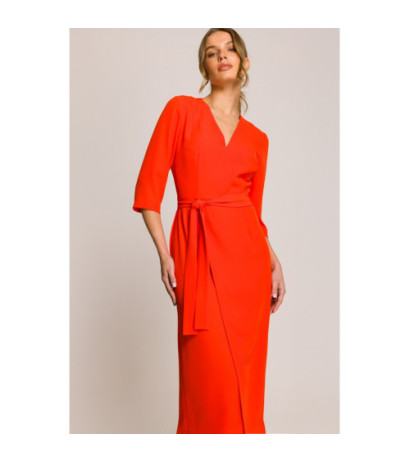 S396 Sukienka z kopertowym motywem - koralowa