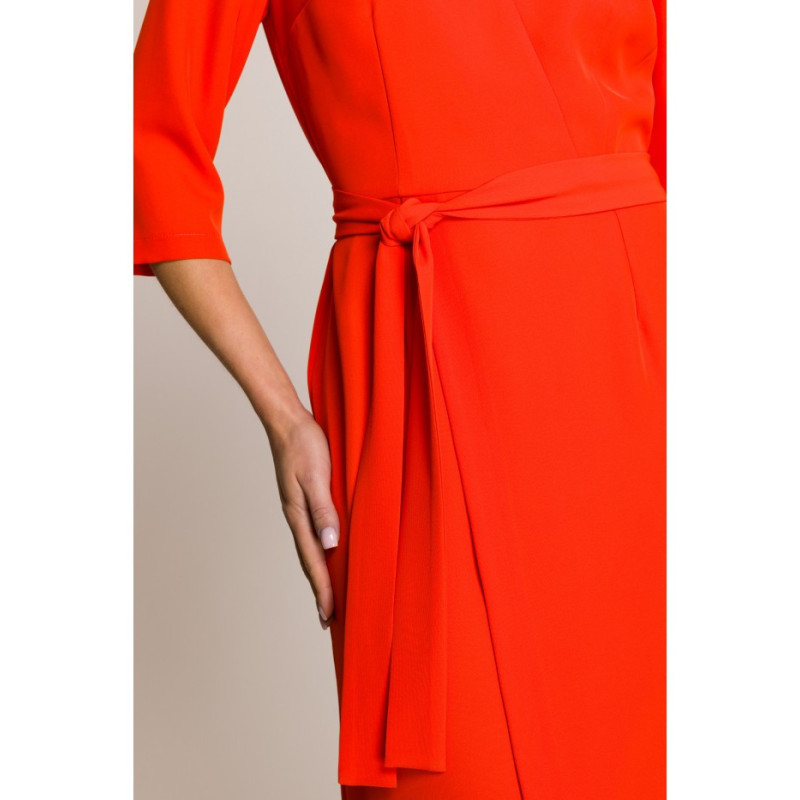 S396 Sukienka z kopertowym motywem - koralowa