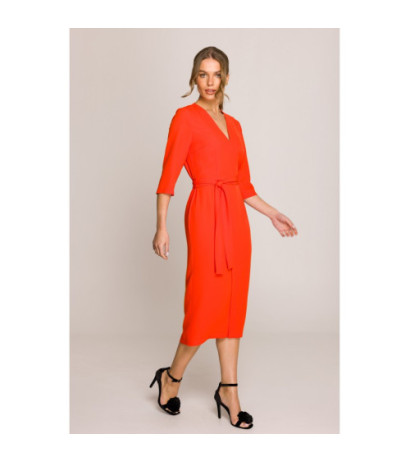 S396 Sukienka z kopertowym motywem - koralowa