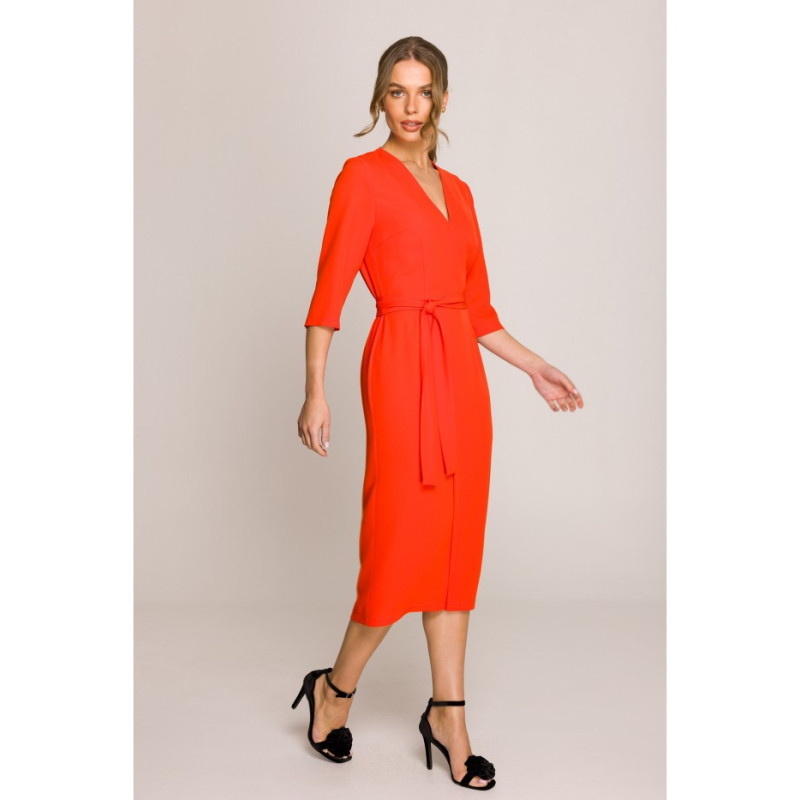 S396 Sukienka z kopertowym motywem - koralowa