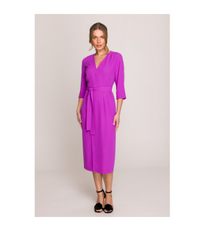 S396 Sukienka z kopertowym motywem - lawendowa