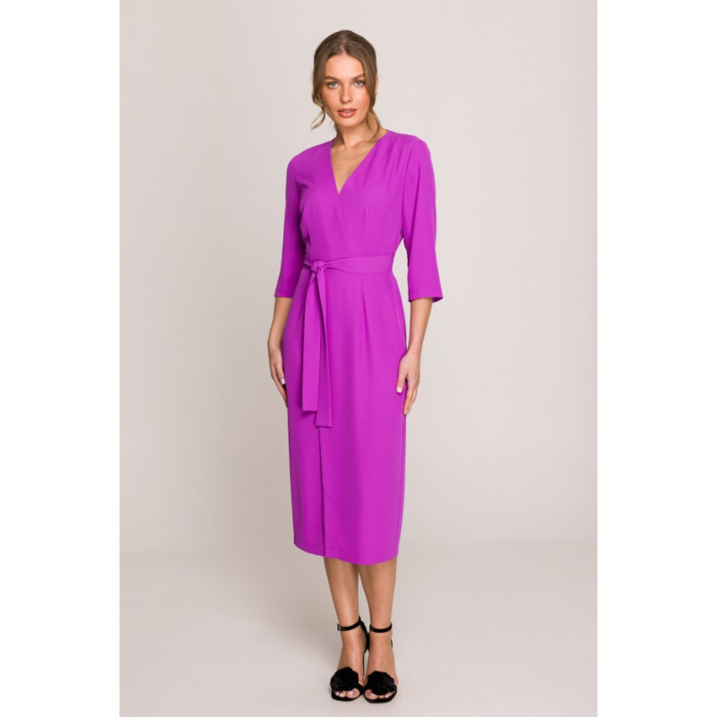 S396 Sukienka z kopertowym motywem - lawendowa