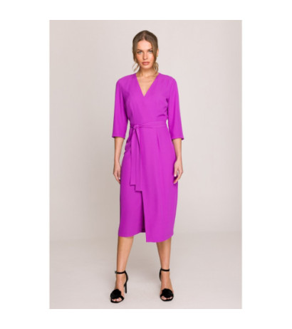 S396 Sukienka z kopertowym motywem - lawendowa