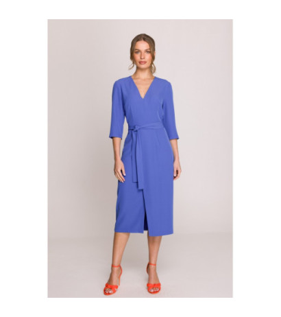 S396 Sukienka z kopertowym motywem - niebieska