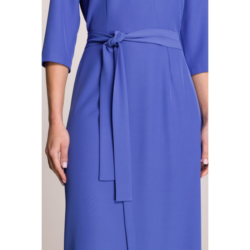 S396 Sukienka z kopertowym motywem - niebieska