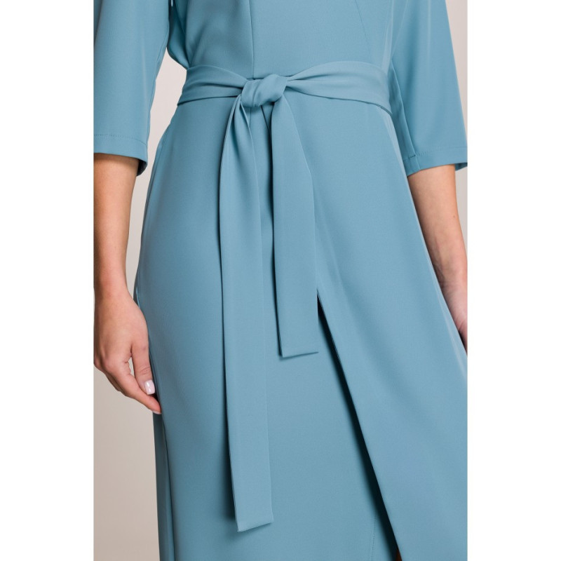 S396 Sukienka z kopertowym motywem - zimny niebieski