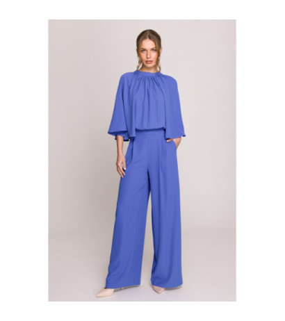 S397 Kombinezon z szerokimi rękawami i wiązaniem - niebieski