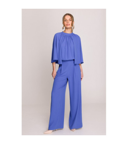 S397 Kombinezon z szerokimi rękawami i wiązaniem - niebieski