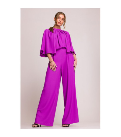 S397 Kombinezon z szerokimi rękawami i wiązaniem - lawendowy