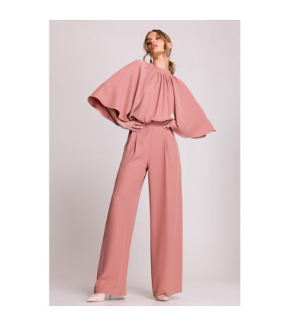 S397 Kombinezon z szerokimi rękawami i wiązaniem - różany