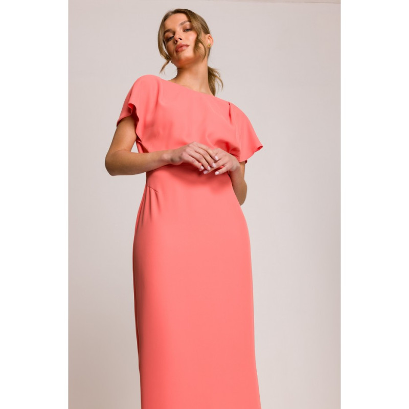 S398 Sukienka z dekoltem z tyłu i rozcięciem - pomarańczowa