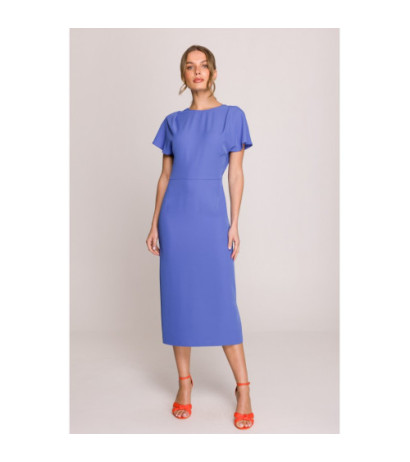 S398 Sukienka z dekoltem z tyłu i rozcięciem - niebieska