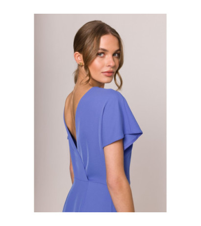 S398 Sukienka z dekoltem z tyłu i rozcięciem - niebieska