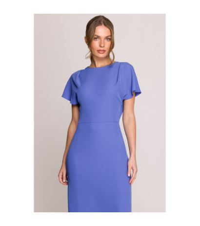 S398 Sukienka z dekoltem z tyłu i rozcięciem - niebieska