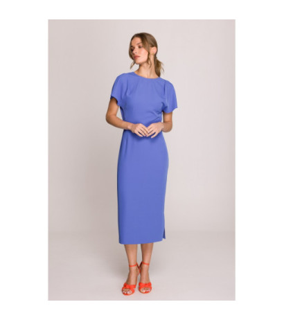 S398 Sukienka z dekoltem z tyłu i rozcięciem - niebieska