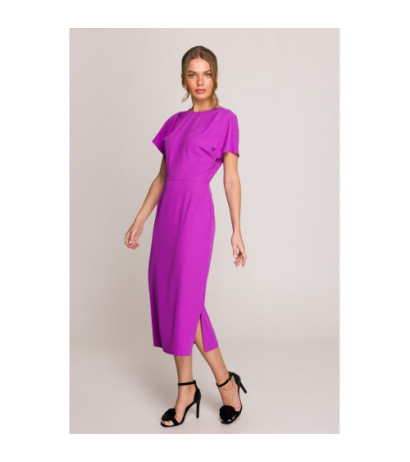 S398 Sukienka z dekoltem z tyłu i rozcięciem - lawendowa