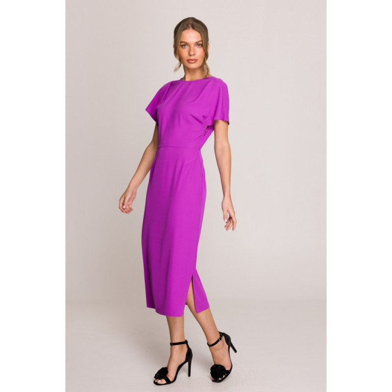 S398 Sukienka z dekoltem z tyłu i rozcięciem - lawendowa