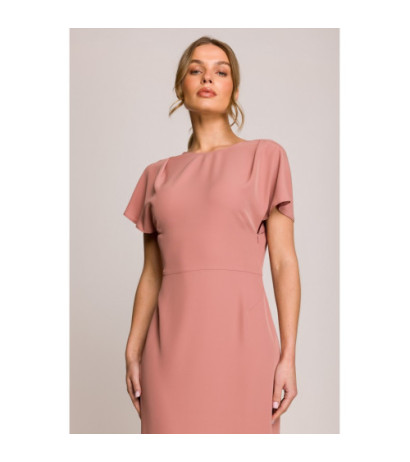 S398 Sukienka z dekoltem z tyłu i rozcięciem - różana