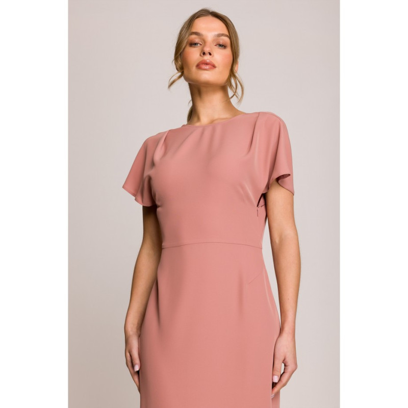 S398 Sukienka z dekoltem z tyłu i rozcięciem - różana