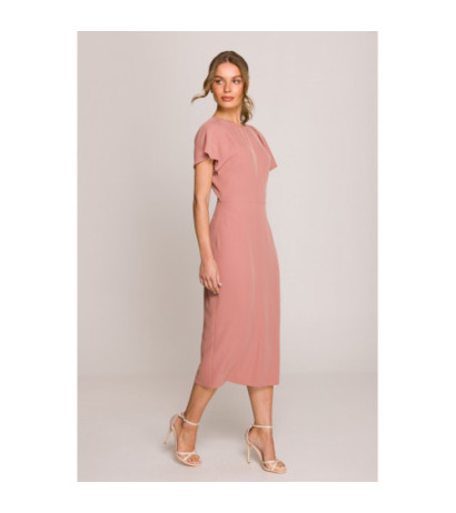 S398 Sukienka z dekoltem z tyłu i rozcięciem - różana