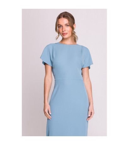 S398 Sukienka z dekoltem z tyłu i rozcięciem - zimny niebieski