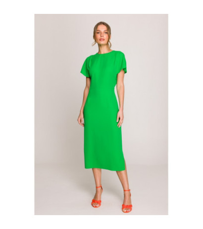 S398 Sukienka z dekoltem z tyłu i rozcięciem - soczysty zielony