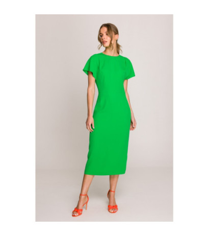 S398 Sukienka z dekoltem z tyłu i rozcięciem - soczysty zielony