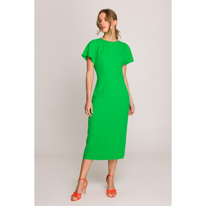 S398 Sukienka z dekoltem z tyłu i rozcięciem - soczysty zielony