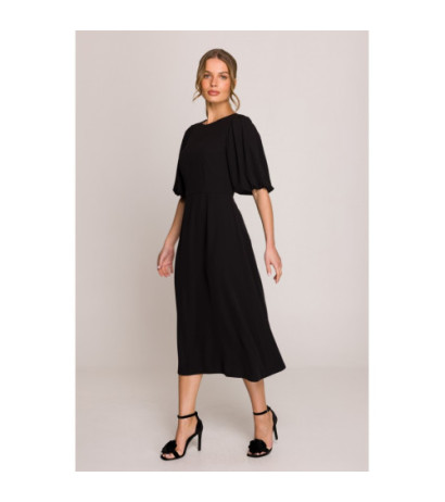 S399 Sukienka z bufiastymi rękawami - czarna